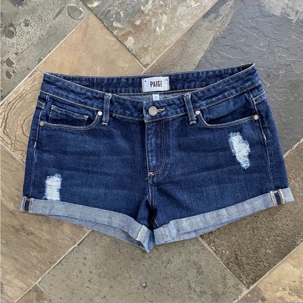 Paige•Size 28•2.5” Jimmy Jimmy Shorts•Cuffed Denim•Medium/Dark Wash•Distressed